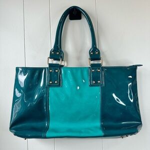 Blue Glossy Tote with Silver Hardware
